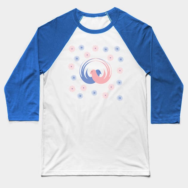 Two birds: blue and pink Baseball T-Shirt by Evgeniya